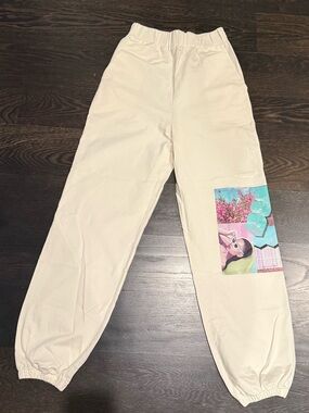 Cream Graphic Jogger Sweatpants with Side Patch